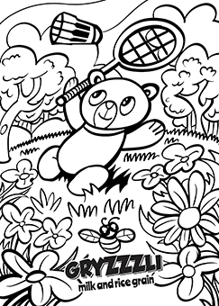 Kolorowanka z misiem Gryzzzli łapiący owady w lesie