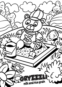 Kolorowanka z misiem Gryzzzli w piaskownicy