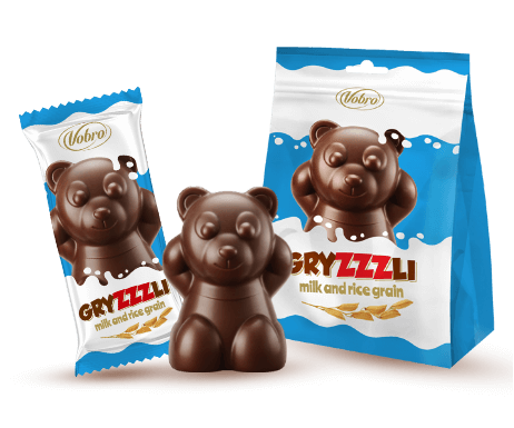 Opakowania i czekoladowa pralinka Gryzzzli